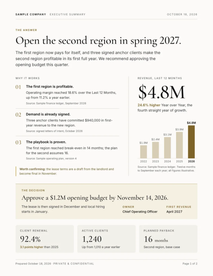 Executive One-Pager template